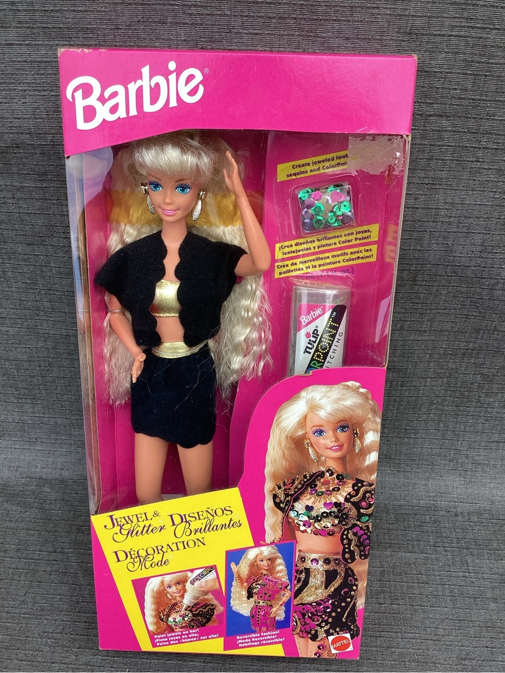 “Jewel & Glitter” Barbie Doll in Black Outfit with Gold Accents